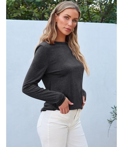 Womens Long Sleeve Round Neck Shirts Basic Tee 01blackgrey $12.74 T-Shirts