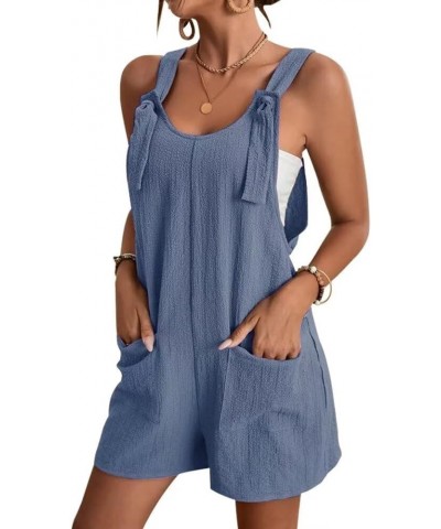 Summer Short Romper for Women Loose Knot Front Sleeveless Jumpsuit with Pockets C-navy Blue $12.69 Rompers