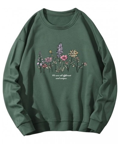 Women's Letter Butterfly Graphic Long Sleeve Crewneck Pullover Top Drop Shoulder Sweatshirt Green $15.17 Hoodies & Sweatshirts