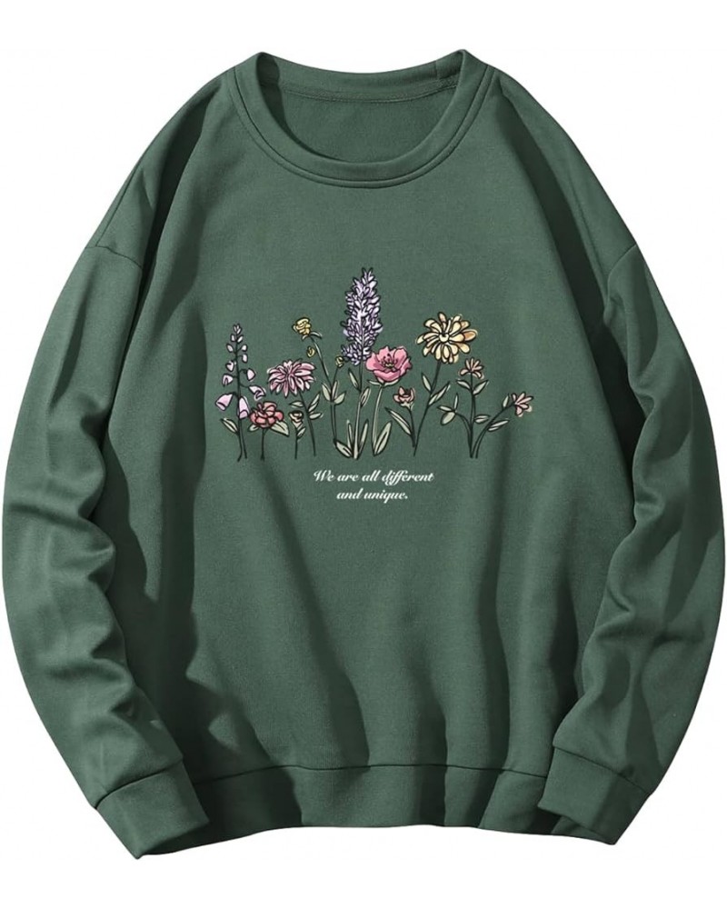 Women's Letter Butterfly Graphic Long Sleeve Crewneck Pullover Top Drop Shoulder Sweatshirt Green $15.17 Hoodies & Sweatshirts