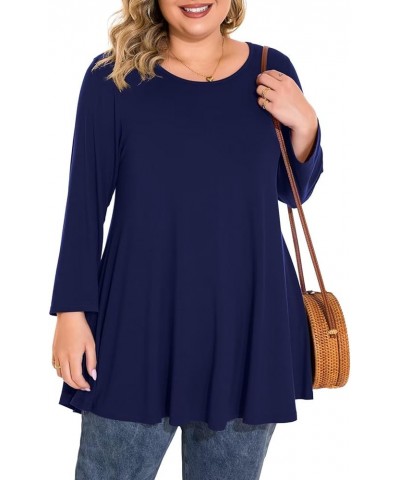 Plus Size Tops For Women 3/4 Sleeve Comfy Tunic For Leggings Loose Casual T-Shirt Navy Blue $13.74 Tops