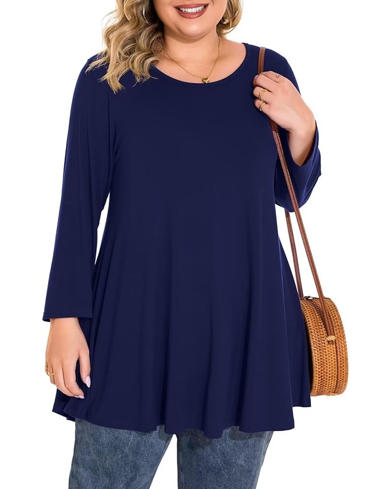 Plus Size Tops For Women 3/4 Sleeve Comfy Tunic For Leggings Loose Casual T-Shirt Navy Blue $13.74 Tops