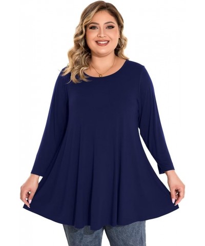 Plus Size Tops For Women 3/4 Sleeve Comfy Tunic For Leggings Loose Casual T-Shirt Navy Blue $13.74 Tops