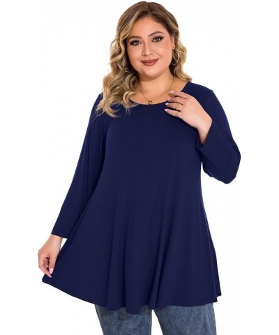 Plus Size Tops For Women 3/4 Sleeve Comfy Tunic For Leggings Loose Casual T-Shirt Navy Blue $13.74 Tops