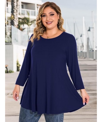 Plus Size Tops For Women 3/4 Sleeve Comfy Tunic For Leggings Loose Casual T-Shirt Navy Blue $13.74 Tops