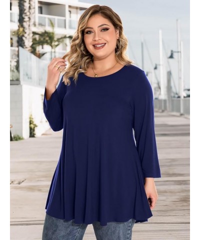 Plus Size Tops For Women 3/4 Sleeve Comfy Tunic For Leggings Loose Casual T-Shirt Navy Blue $13.74 Tops