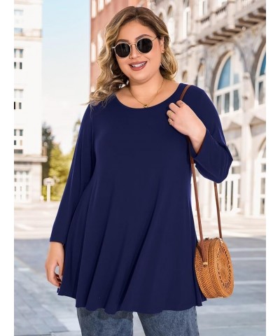 Plus Size Tops For Women 3/4 Sleeve Comfy Tunic For Leggings Loose Casual T-Shirt Navy Blue $13.74 Tops