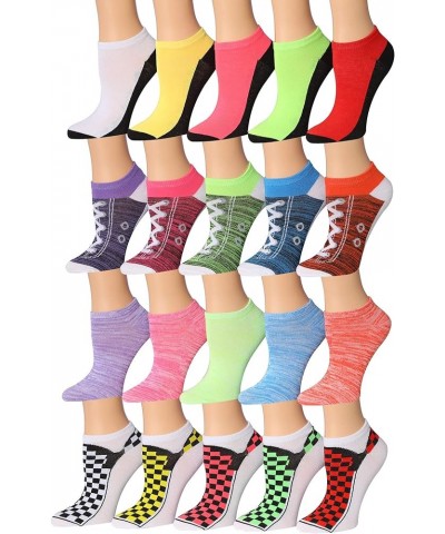 Women's 20 Pairs Colorful Patterned Low Cut/No Show Socks Shoe Style & Checkered Pattern $12.00 Activewear