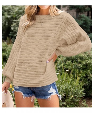 Women's 2024 Fall Casual Long Sleeve Crew Neck Cable Knit Loose Pullover Sweater Jumper Top Khaki $24.35 Sweaters