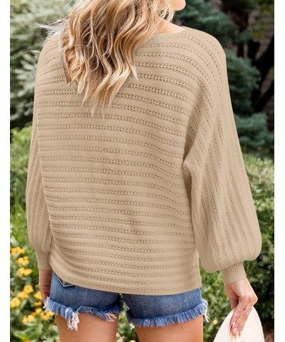 Women's 2024 Fall Casual Long Sleeve Crew Neck Cable Knit Loose Pullover Sweater Jumper Top Khaki $24.35 Sweaters