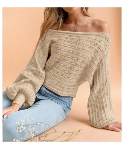 Women's 2024 Fall Casual Long Sleeve Crew Neck Cable Knit Loose Pullover Sweater Jumper Top Khaki $24.35 Sweaters