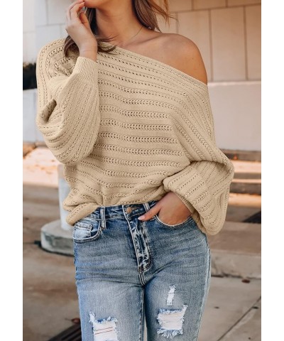 Women's 2024 Fall Casual Long Sleeve Crew Neck Cable Knit Loose Pullover Sweater Jumper Top Khaki $24.35 Sweaters