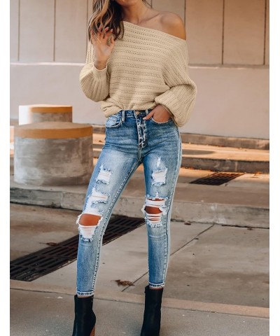 Women's 2024 Fall Casual Long Sleeve Crew Neck Cable Knit Loose Pullover Sweater Jumper Top Khaki $24.35 Sweaters