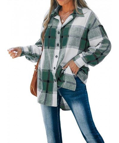 Women Long Sleeve Plaid Button Down Tops Casual V Neck Oversized Shirt Blouse Green $17.69 Blouses