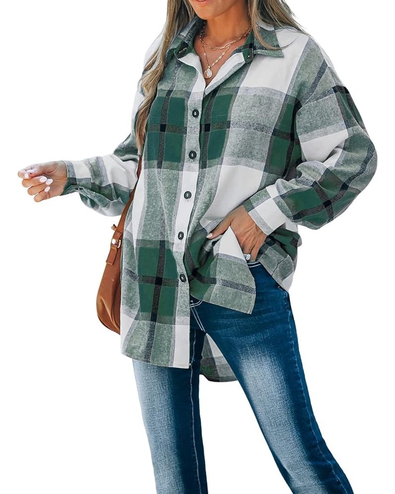 Women Long Sleeve Plaid Button Down Tops Casual V Neck Oversized Shirt Blouse Green $17.69 Blouses