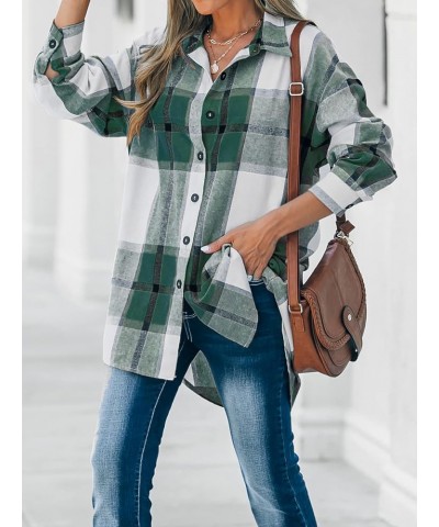 Women Long Sleeve Plaid Button Down Tops Casual V Neck Oversized Shirt Blouse Green $17.69 Blouses