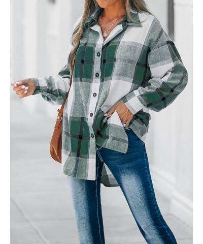 Women Long Sleeve Plaid Button Down Tops Casual V Neck Oversized Shirt Blouse Green $17.69 Blouses