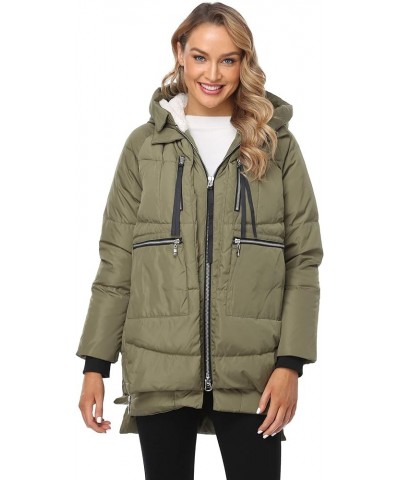 Women's Winter Thickened Down Jackets Long Down Coats Warm Parka with Hood Army Green $21.15 Jackets