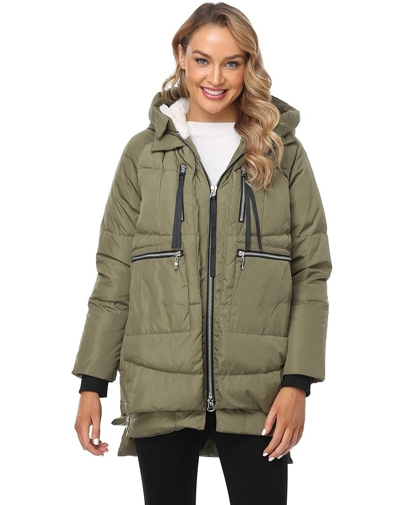 Women's Winter Thickened Down Jackets Long Down Coats Warm Parka with Hood Army Green $21.15 Jackets