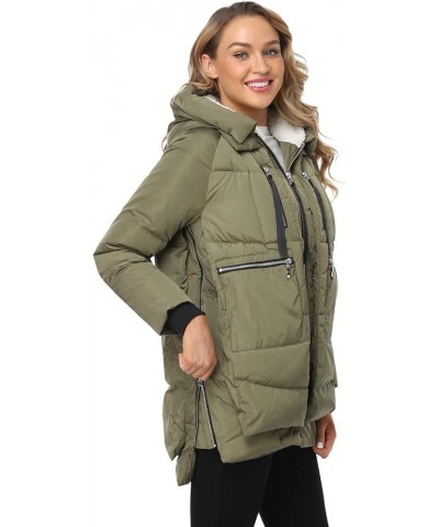 Women's Winter Thickened Down Jackets Long Down Coats Warm Parka with Hood Army Green $21.15 Jackets