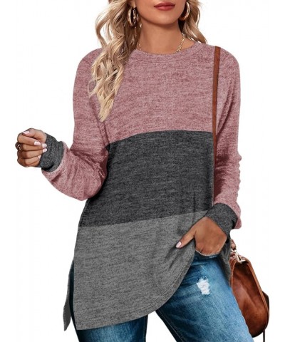 Women's Long Sleeve Sweatshirts Color Block Crewneck Sweaters Tunic Tops F-pink-darkgrey-grey $10.61 Hoodies & Sweatshirts