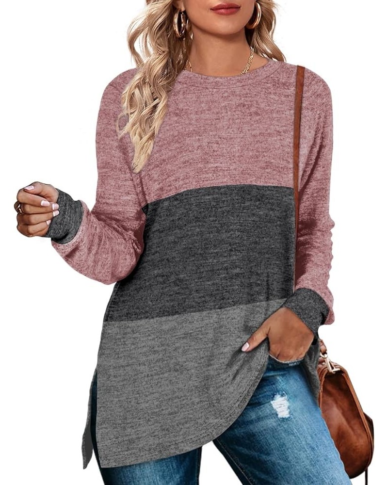 Women's Long Sleeve Sweatshirts Color Block Crewneck Sweaters Tunic Tops F-pink-darkgrey-grey $10.61 Hoodies & Sweatshirts