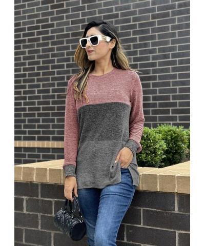 Women's Long Sleeve Sweatshirts Color Block Crewneck Sweaters Tunic Tops F-pink-darkgrey-grey $10.61 Hoodies & Sweatshirts