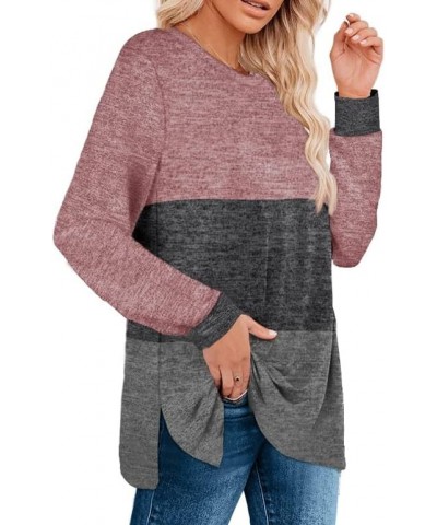 Women's Long Sleeve Sweatshirts Color Block Crewneck Sweaters Tunic Tops F-pink-darkgrey-grey $10.61 Hoodies & Sweatshirts