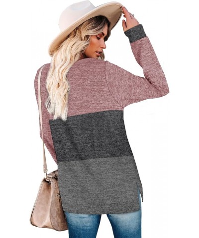 Women's Long Sleeve Sweatshirts Color Block Crewneck Sweaters Tunic Tops F-pink-darkgrey-grey $10.61 Hoodies & Sweatshirts