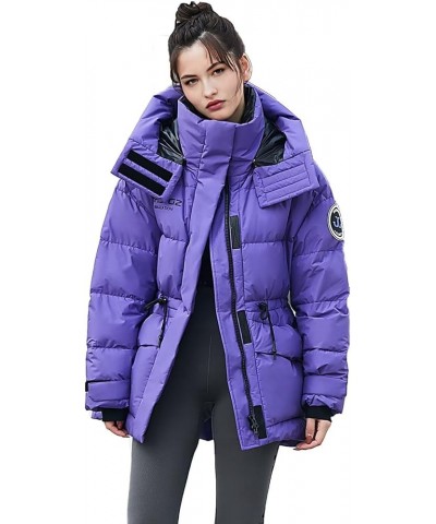 Women's Winter Down Jacket Removable Hood, Waisted Puffer Down Jacket Workwear Thickened Coat. Purple $88.15 Jackets