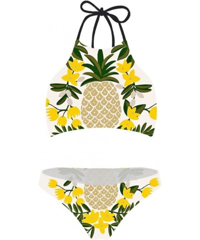 Women Swimsuit Beach Swimwear Tie Halter Padding Bikini Bathing Suit Two Piece Tropical Plants Pattern Pineapple-5 $9.43 Swim...