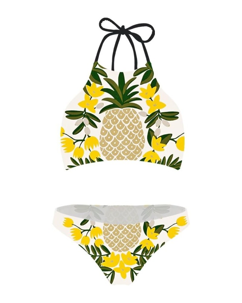 Women Swimsuit Beach Swimwear Tie Halter Padding Bikini Bathing Suit Two Piece Tropical Plants Pattern Pineapple-5 $9.43 Swim...