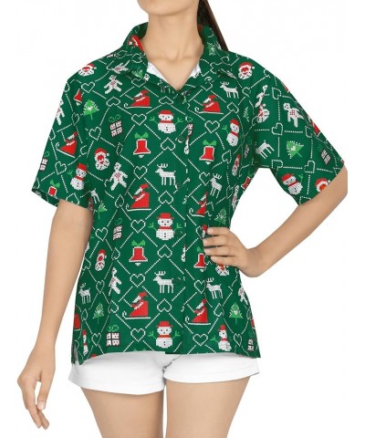 Women's Beach Funny Santa Claus Party Blouse Shirt Tops Short Sleeve Christmas Shirts for Women Xmas Theme, Green $16.79 Blouses