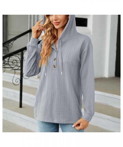 Womens 2023 Winter Fall Button Collar Hoodies Tops Long Sleeve Casual Drawstring Button Down Pullover Sweatshirt Q $6.95 Tops