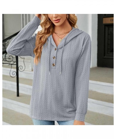 Womens 2023 Winter Fall Button Collar Hoodies Tops Long Sleeve Casual Drawstring Button Down Pullover Sweatshirt Q $6.95 Tops