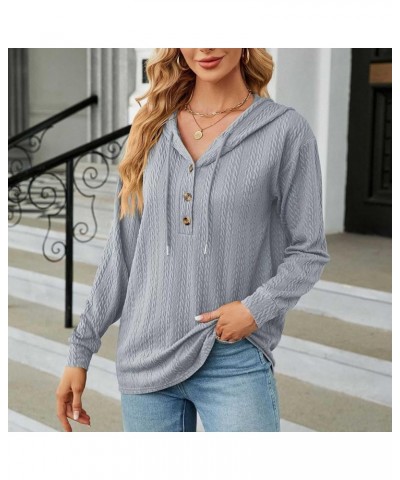 Womens 2023 Winter Fall Button Collar Hoodies Tops Long Sleeve Casual Drawstring Button Down Pullover Sweatshirt Q $6.95 Tops