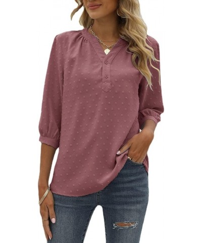 Women's 3/4 Sleeve Tunic Tops 2024 Summer Loose Fit Dressy Blouse Casual Dress Shirt Swiss Dot T-Shirts Red Pink $16.11 Tops