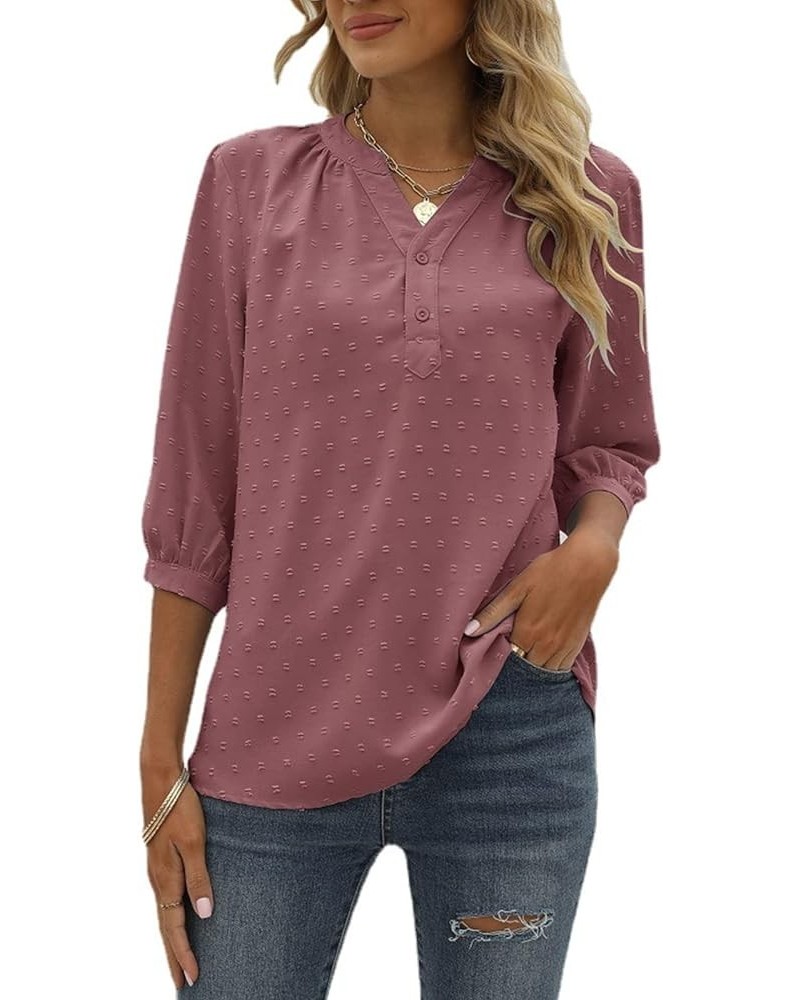 Women's 3/4 Sleeve Tunic Tops 2024 Summer Loose Fit Dressy Blouse Casual Dress Shirt Swiss Dot T-Shirts Red Pink $16.11 Tops