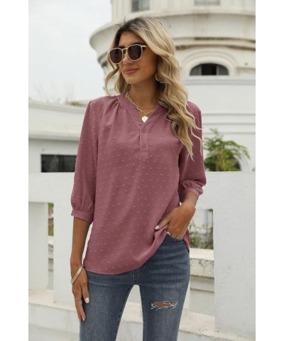 Women's 3/4 Sleeve Tunic Tops 2024 Summer Loose Fit Dressy Blouse Casual Dress Shirt Swiss Dot T-Shirts Red Pink $16.11 Tops