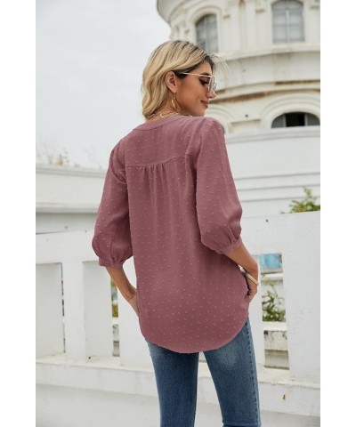 Women's 3/4 Sleeve Tunic Tops 2024 Summer Loose Fit Dressy Blouse Casual Dress Shirt Swiss Dot T-Shirts Red Pink $16.11 Tops