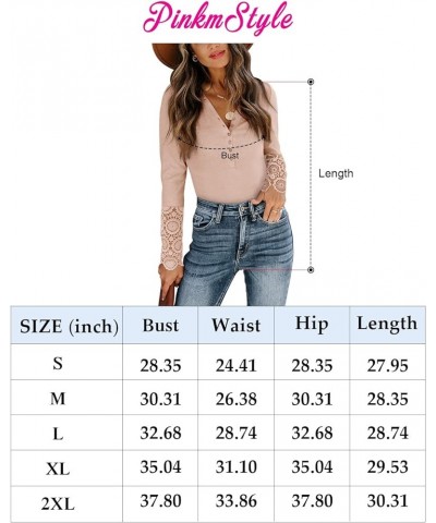 Womens Button Up Lace Long Sleeve Bodysuit Tops Casual Ribbed V Neck Henley Shirts Black $11.13 Bodysuits