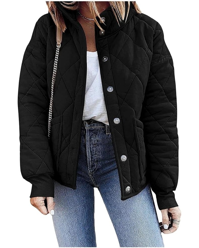 Womens Dolman Long Sleeve Quilted Jackets Lightweight Oversized Padded Coat Winter Fashion Warm Outwear with Pockets D-black ...