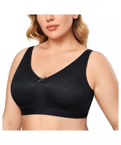 Women's Wireless Cotton Unlined Full Coverage Comfort Support Plus Size Bra Black $15.18 Lingerie