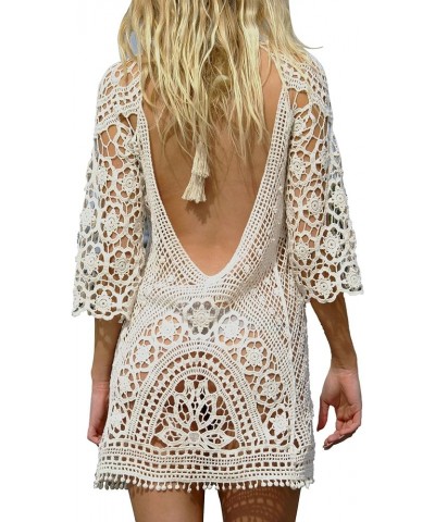 Women's Bathing Suit Cover Up Crochet Lace Bikini Swimsuit Dress White $10.25 Swimsuits