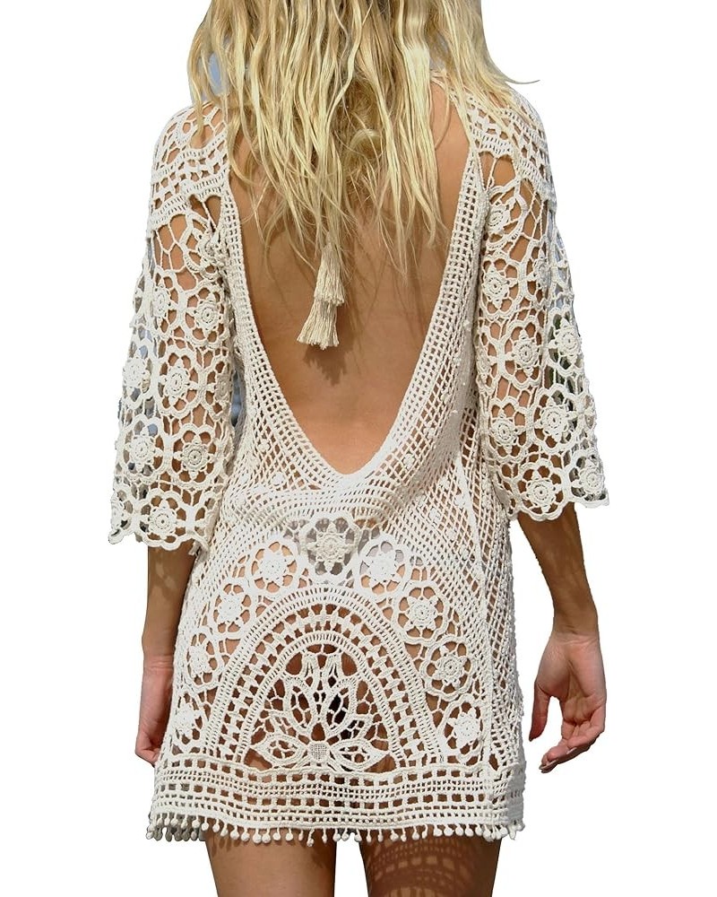 Women's Bathing Suit Cover Up Crochet Lace Bikini Swimsuit Dress White $10.25 Swimsuits