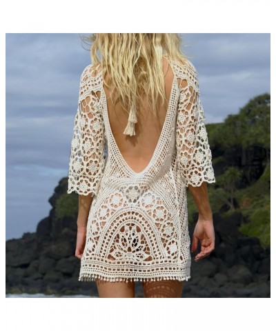 Women's Bathing Suit Cover Up Crochet Lace Bikini Swimsuit Dress White $10.25 Swimsuits