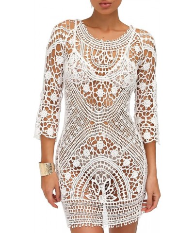 Women's Bathing Suit Cover Up Crochet Lace Bikini Swimsuit Dress White $10.25 Swimsuits