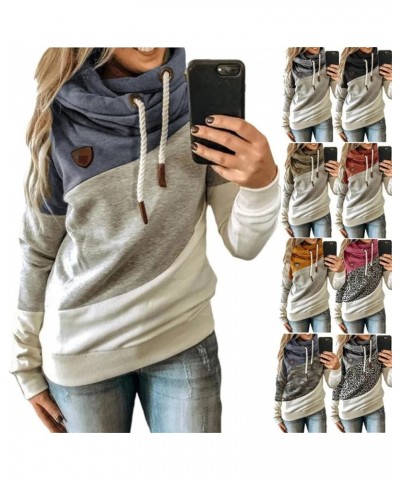 Hoodies for Women Cowl Neck Long Sleeve Pullover Hooded Sweatshirts Casual Color Block Striped Drawstring Tunic Top Multi Col...