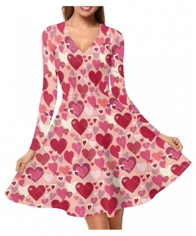 Womens 2023 Fall Dress Casual Long Sleeve A Line Midi Dresses Comfy Loose Flowy Swing Dress,S-4Xl Love Heart Print-pink $15.0...