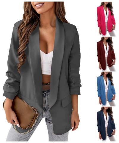 Womens Casual Blazer Open Front Long Sleeve Sharp Business Cardigans Office Fall Fashion 2023 Outfits for Work 02 Dark Gray $...